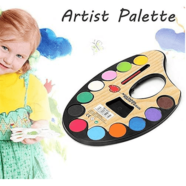 Small Artist Palette with 12 Water Colour and Paint Brush (Set of 2)