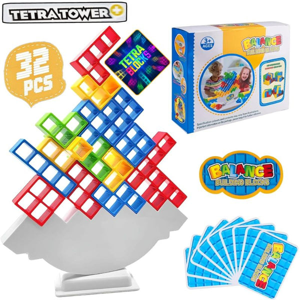 Tetra Tower Balance Game, 32 PCS Tetra Tower Building Toy,Swing Stack High Child Balance Toy, Tetra Tower Stacking Game, Montessori Toy Gift, Parent-Child Interactive Toy for Kids Adults