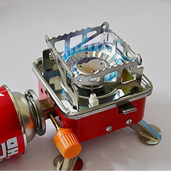 Camping Stove Gas Stove Folding Furnace Portable Square-Shaped Gas Butane Burner Camping Picnic Folding Stove Camping Hiking Picnic Cookout (Gas stove+1Butane gas can), Alloy Steel
