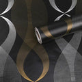 Wallpaper Vinyl Black Self Adhesive Wallpaper Geometric Peel and Stick Wallpaper Modern Stripe Silver/Gold Stickers Bedroom Home Decoration (Size : 500CM x 45CM)