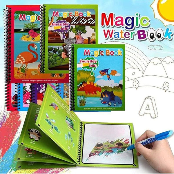 Reusable Magic Water Quick Dry Book Water Coloring Book Doodle with Magic Pen Painting Board for Kids, Children Education Drawing Pad (Random Design) - NO Colors Required (1)