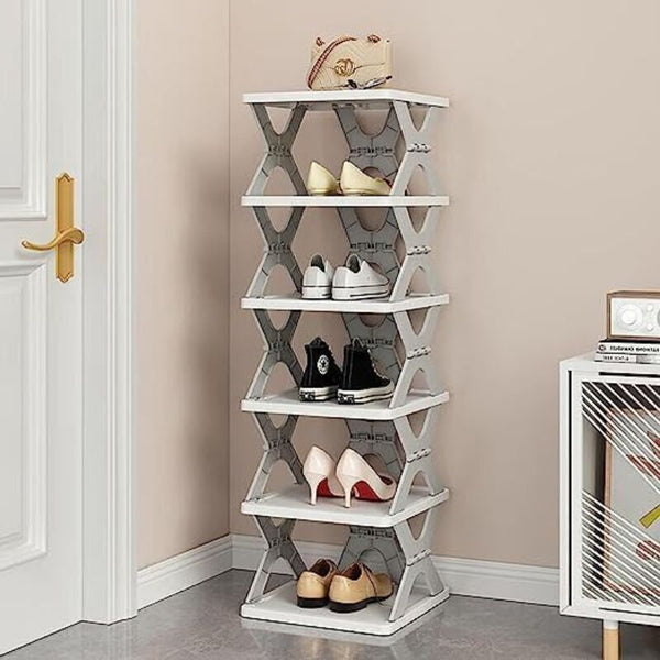 FOLDABLE 6 Layer Shoe Rack, Shoe Organizer For Closet, Space-Saving Stand For Home And Office Portable Folding And Lightweight Adjustable Plastic Foldable Shoe Cabinet Storage