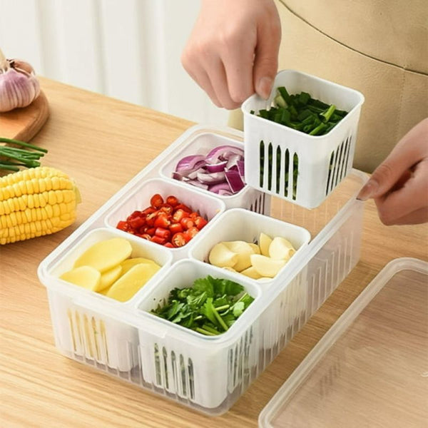 6 grid Fridge Storage Boxes fridge storage containers Kitchen Accessories Items cut Vegetable Storage Box for Fridge also ideal freezer storage containers perfect Fridge Organizer