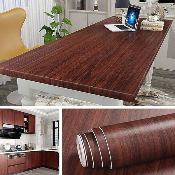 Kitchen Wall Stickers Wood Wallpaper DIY PVC Shelf Liner, Furniture, Almirah, Table Top, Wardrobe, Kitchen Cupboard Decal, Mahogany Brown  Walls Sticker Wallpaper Peel and Stick Removable Wallpaper (45cm x 500cm)(Length 5-Meter)
