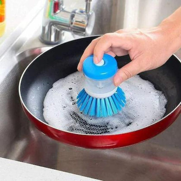 Plastic Wash Basin Brush Cleaner with Liquid Soap Dispenser (Multicolour) (Pack of 1)