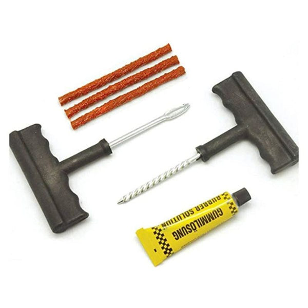 4 in 1 Universal Tubeless Tire Puncture Repair Kit - T Handle Grips 3 Repair String Plugs Rubber Solution for Cars, Bikes (Tire Repair Kit)