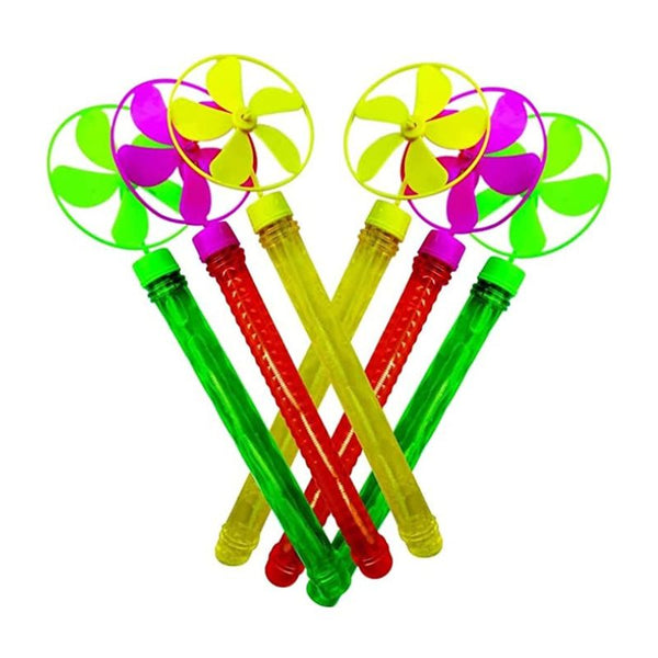 Fun Bubble Stick with Ring Windmill Fan Toy for Kids (Multicolors)
