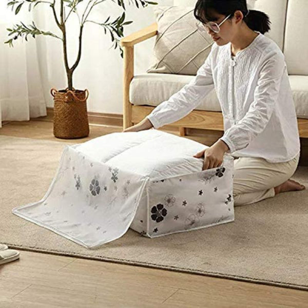 Storage cover Peva Material Washable Waterproof Foldable Transparent Under-Bed Quilt Clothes/ Blanket Storage Printed Square Bag (Multicolor, Standard)