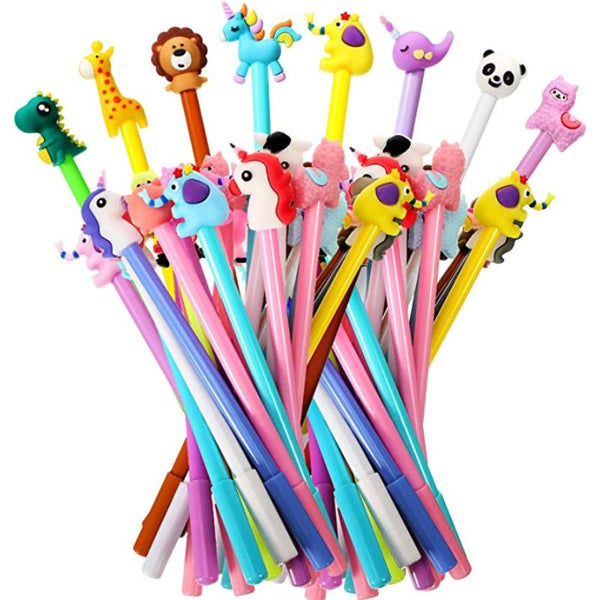 10Pcs Designer Pen for Kids Unique Design Fancy Pen for Kids School Stationery Writing Blue Gel Pens Panda Pen, Fruit Pen, Donut Pen, Unicorn, Peepa Pen for Kids Return Gift for Kids Cute Pen (Random Design)