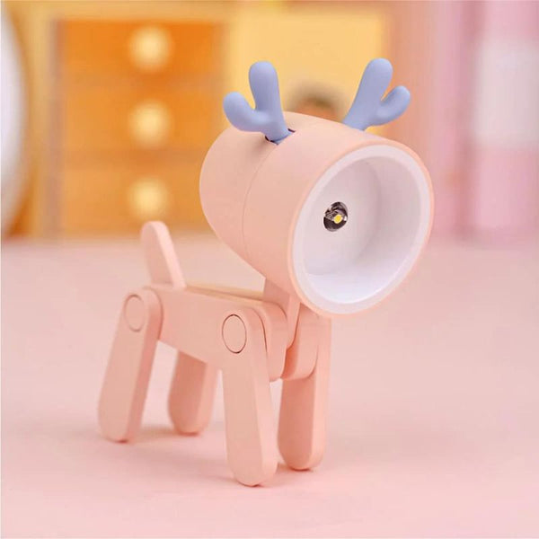 Mini LED Desk Lamp Cute Small Phone Holder,Dog Shape Night Light Adjustable Phone Stand,Portable Reading Table Night Lamp for Kids Students (1)