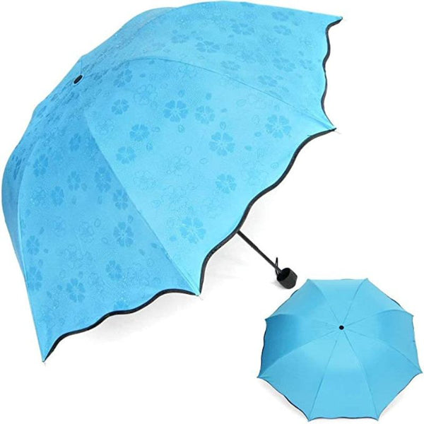 Fancy Magic Umbrella Changing Secret Blossoms Occur with Water Magic Print 3 Fold Umbrella for Girls, Women, Boys, Men & Children for UV, Sun & Rain - Multi Colour