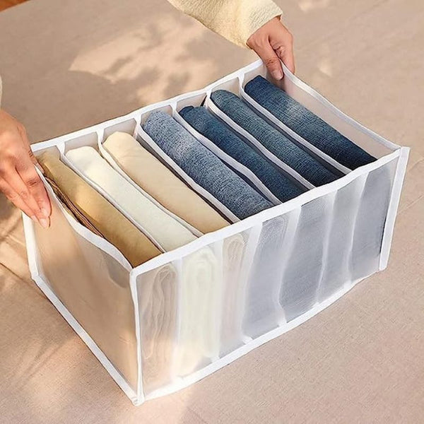 Wardrobe 7 Grids Breathable Clothing Organizer for Pants, Jeans, Sweater - Drawer Storage