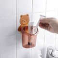 Toothbrush Holder Tumbler Stand Rack Shelf Wall Mounted with Self Adhesive Teddy Bear Magic Sticker No Need to Drill Bathroom Storage Organizer Accessories (1pc)