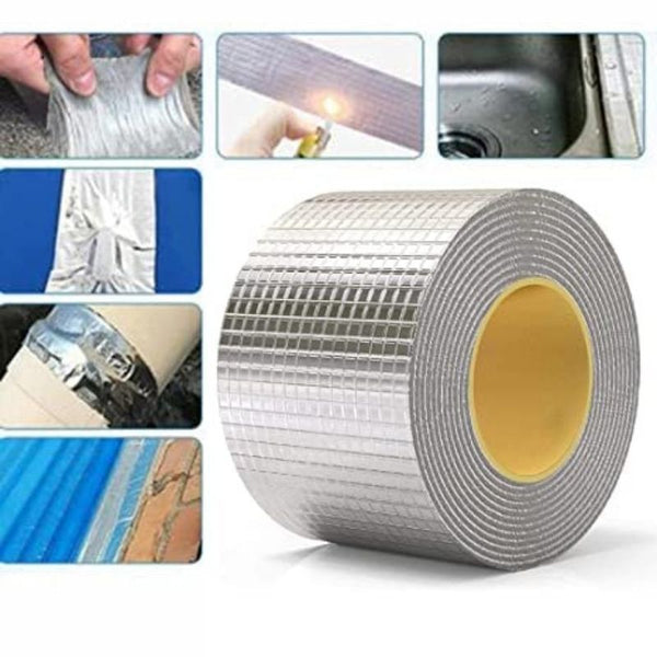 Big Size Leakage Repair Waterproof Tape for Pipe Leakage Roof Water Leakage Solution Aluminium Foil Adhesive Tape Sealing Butyl Rubber Tape (5 Meter (4 inch))