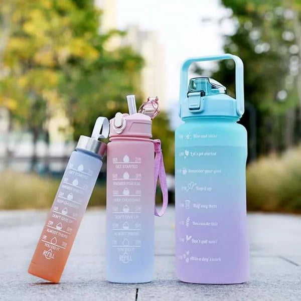 Sporty Motivational Water Bottles Set Of 3 (Multicolour)