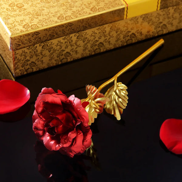 Artificial Gold Plated Red Rose